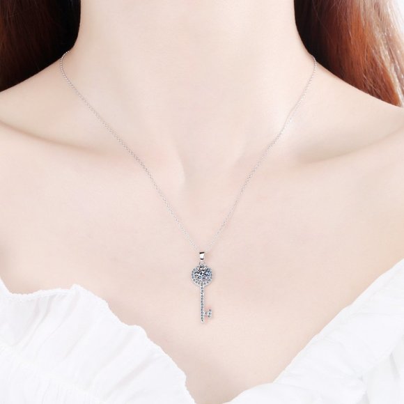 Certified 1ct. t.w. Diamond Moissanite Key Necklace NEW - Picture 2 of 7